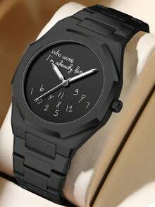 1pc Men's Elegant Business Casual Silver & Black Stainless Steel Band Quartz Wrist Watch With Arabic Numerals, Suitable For Office, Social Events, Gifts - Silver and Black - View 3