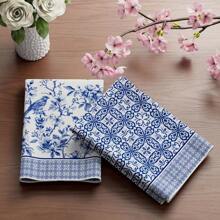 2 Pieces Set Of Kitchen Towels With Classic Retro Color Patterns Of Blue And White Porcelain, Blue And White, Soft And Absorbent Decorative Polyester Dishwashing Towels, Machine Washable, Size 40 * 60cm, Suitable For Decoration In Kitchens, Restaurants, Family Banquets And Parties, And Can Also Be Given As Gifts.