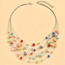 1 pieza Collar de perlas falsas multicapa, collar de cuentas hecho a mano estilo bohemio, adecuado para uso diario de mujer, accesorio de ropa, regalo (arreglo de cuentas de colores aleatorios)