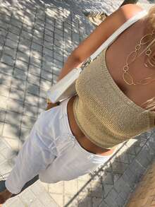 Women's Sexy Gold Sleeveless Sequin Cami Top Backless Summer  Holiday Party