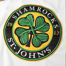 ST John's Shamrocks 3 Ross The BOSS Rhea 's Shamrocks Stitched Hockey Jersey With EMHL Patch White And Green Embroidered Stitched Sportswear Casual Training Long Sleeved Pullover