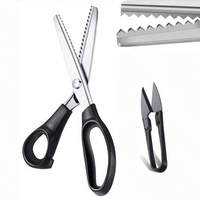 Professional Serrated Scissors And Small Embroidery Scissors, Lace Scissors, Comfortable Stainless Steel Sewing Scissors, Craft Cutting Tools For Fabric, Serrated Blade Scissors For Textile Decoration DIY