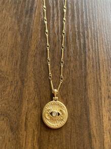 New Stainless Steel Necklace, Simple Elegant Rhinestone Sealed Eye Pendant Necklace
