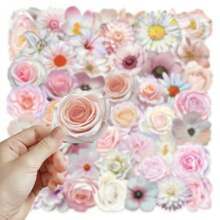 50 Stück transparente Aufkleber, Blumen Aufkleber, Pflanzen Aufkleber, dekorative Aufkleber, rosa Aufkleber, Vinyl wasserfeste Aufkleber, ästhetische Laptop Aufkleber, Skateboard Aufkleber, Wasserflasche Aufkleber, Notizbuch Aufkleber, Schulmaterial, Schulanfang