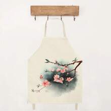 1pc Dog Letters With Chinese Style Pattern Apron, Creative And Fun Stylish Printing House Cleaning Apron, Waterproof Oil Easy Cleaning Kitchen Cooking Apron, Creative Home Apron, Work Uniform