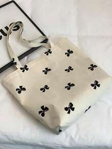 Spring/Summer Ditsy Floral Fashion One Shoulder Tote Bag, Cloth Bag, Student Bag, Lightweight Foldable Travel Matching Bag - White - View 4