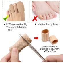 10Pack Toe Caps Closed Toe Surface Fabric Sleeve Protectors With Gel, Prevent Pain Relief Corns, Blisters And Ingrown Toenails (Size Large + Size Medium) 3C9O - Beige - 6 Large - View 2