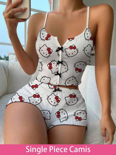 Sanrio 1 pieza Pijama de Hello Kitty Parte superior de ropa de dormir de verano para mujer Artículos de Hello Kitty Camisa de mujer Sanrio
