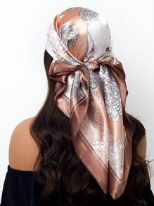 1pc 35.4 Inch Square Scarf, Fashion Printed 90cm Scarf Shawl Neckerchief Luxury Silk Feeling For Women, All Season