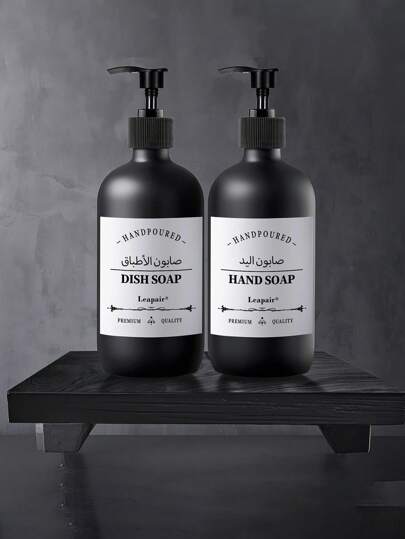 WCIC حاويات سفر فارغة باللون الأسود المطفي لمطهر اليدين والشامبو والكريم، موزع صابون قابل لإعادة التعبئة مع مضخة وصينية، ملصقات لصابون الأطباق/صابون اليدين، مجموعة موزع كريم بلاستيكي سعة 500مل/16.9 أونصة للحمام، للاستحمام/الشامبو/البلسم عودة إلى المدرسة