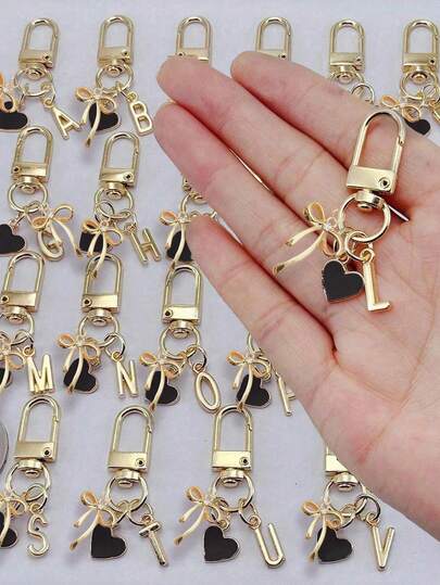 Personalized Heart-Shaped Pendant With Three-Dimensional Bow, First Letter And Gift Information/Love Letter | Heart-Shaped Keychain Accessory | Customized Bag Pendant | Gift, Keychain, Unique Phone Accessory, Simple Bow With Diamond Design, Suitable For Women's Wallets And Phone Accessories, Give To Friends, Family, Girlfriends, Outdoor Accessories, Party Accessories, Gifts, Souvenirs, Women's Bag Pendant, Car Pendant, Women's Girl Gift