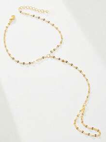 1 pieza Brazalete de mujer con hoja de diamante de estilo bohemio y cristal, brazalete de cadena fina simple para el dedo, accesorio de joyería como regalo