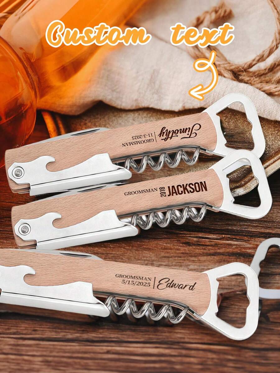 Personalized Bottle Opener Groomsmen Gift, Engraved Corkscrew Wedding Gift, Customizable Groomsman Gift Set, Best Man Proposal - Multicolor - View 1