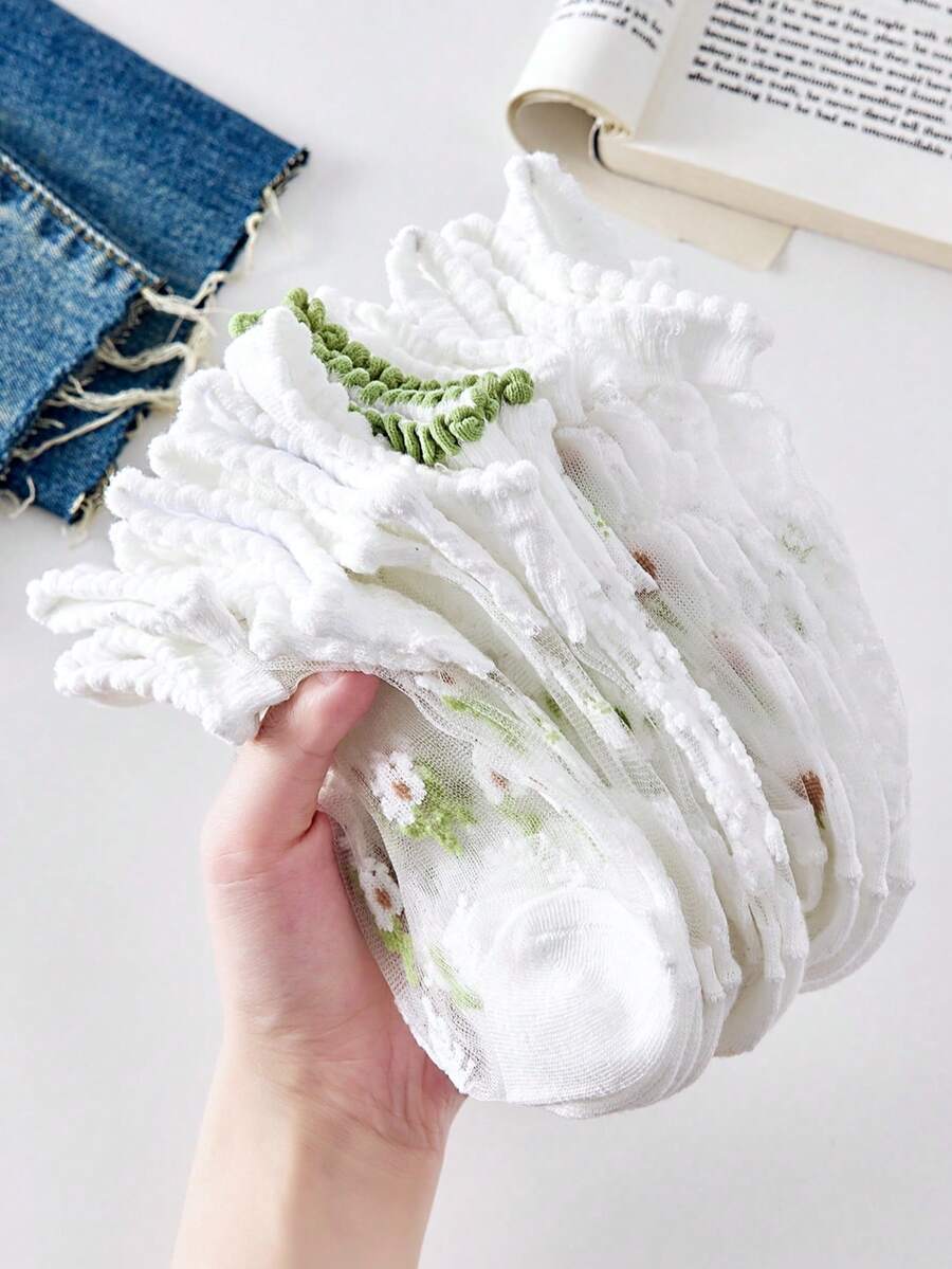 5 Pairs Fresh Crystal Glass Silk Short Ankle Socks - Multicolor - View 1