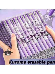 Sanrio 12pcs/6pcs/Set Sanrio Clicker Erasable Pens, Cute Kuromi Design For Students, 0.5mm Black & Blue Refills, Great Back To School Gifts