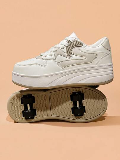 Fashionable Breathable Durable Roller Skate Shoes With Removable Wheels, Enhancing Stability, Suitable For Daily Use And Teenagers Sports