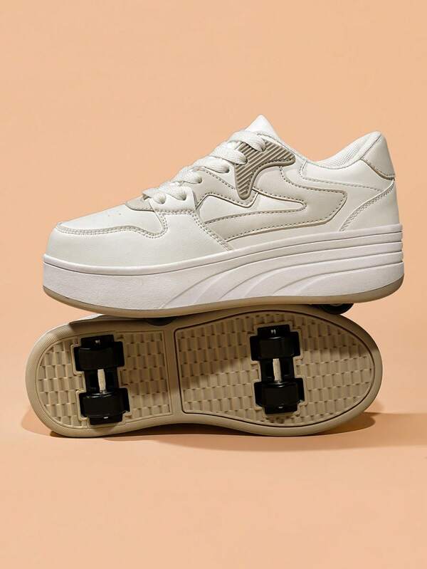 Fashionable Breathable Durable Roller Skate Shoes With Removable Wheels, Enhancing Stability, Suitable For Daily Use And Teenagers Sports