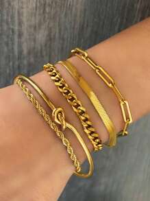 5 pièces Set de bracelets minimalistes multicouches en acier inoxydable