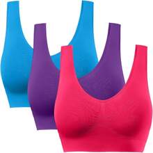 Sports Bras For Women, Seamless Comfortable Yoga Bra With Removable Pads - 06-3 Paket Mawar Biru Ungu - View 1