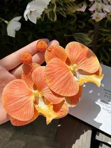 1 par de pendientes de flores de rafia exageradas de estilo de vacaciones para mujeres, adecuados para la playa, los viajes y los atuendos de la