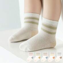 5 Pairs Mixed Short Socks For Babies, Spring & Summer, Newborn Anti-Odor Thin Breathable Mesh Ankle Socks