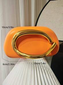 1pc Women's Fashion Evening Bag, Orange Color Bag, Party Bag, Round Acrylic Box Clutch, Mini Retro Metal Handle Chain Shoulder Bag, Handbag, Versatile Shoulder Crossbody Bag, Party Evening Clutch