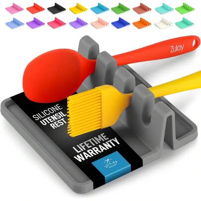 Zulay Kitchen Spoon Rest For Multiple Utensils High Heat-Resistant Silicone Drip Pad,  Spoon Holder For Stove Top, Kitchen Gadget Holder For Ladles, Tongs, Cooking Spatula - Makes Great Gift
