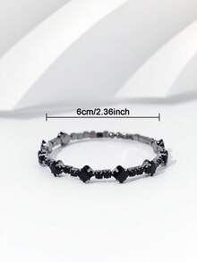 1件女款爪鏈優雅時尚幾何亮面水鑽開口手鐲，適合日常配戴 - 黑色082 - 查看 4