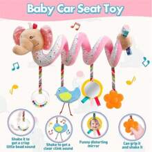 Juguetes para asiento de carro Juguete espiral para asiento de carro para niñas mayores de 6 meses Juguetes para cochecito Juguete de peluche colgante en espiral con elefante para cochecito, carro, viajes y actividades (Delicado), Juguetes para asiento de carro