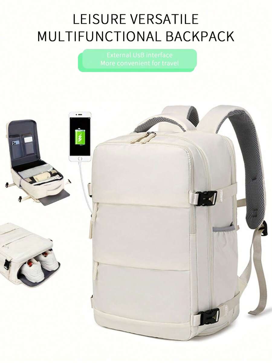 Mochila con puerto USB, gran capacidad, bolso multifuncional para viajes, senderismo, campamento, portátil, unisex, nailon, diseño minimalista