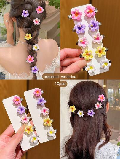 10 Adet Rastgele Renkli Çiçek Desenli Sevimli Saç Tokası, Günlük Kullanıma Uygun Saç Tokası, Saç Aksesuarı, Yaz Aksesuarı, Seyahat, Saç Tokası, Okul Malzemesi, Tatil Kıyafetleri Kadın, Set, Saç Aksesuarı, Baş Aksesuarı
