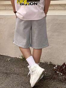 2pcs Boys/Teens Casual Street Style Solid Colored Outdoor/Commute 5-Inch Inseam Shorts - Grey - View 3