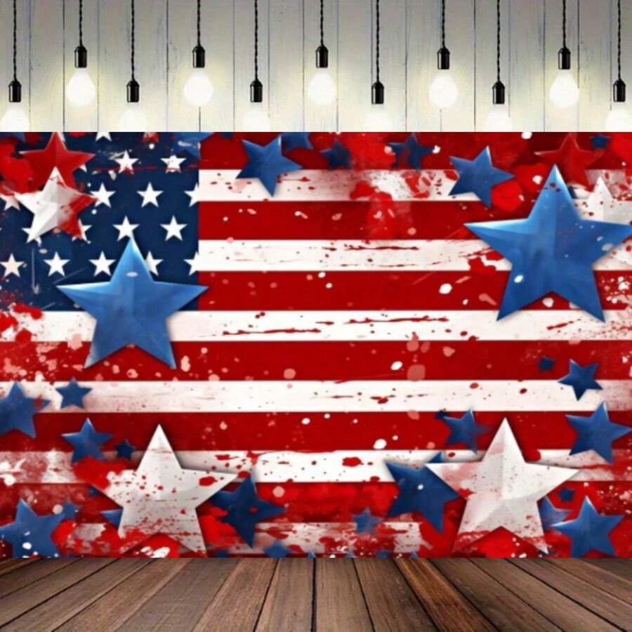 涤纶摄影背景布，适用于独立日派对照片背景、爱国纪念日和国庆节横幅装饰、拍照亭道具、横幅装饰 - 彩色 - 查看 1