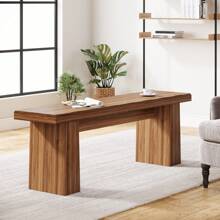 LITTLE TREE LITTLE TREE 47-Inch Wood Dining Table Bench,Wooden Entryway Bench Modern End Of Bed Bench,  Long Kitchen Bench With Sturdy Frame For Dining Room, For Bedroom Living Room Hallway, Easy Assembly, Brown