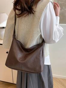 时尚纯色柔软PU皮革单肩包，复古百搭大容量斜挎包，适合上学、办公、日常通勤，优雅手提包带拉链钱包，轻便休闲邮差包，绝佳的礼物之选。