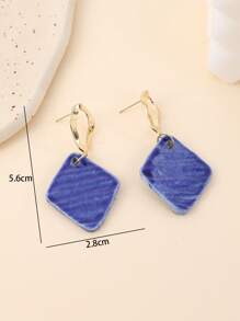 1 par de pendientes con colgante de cerámica en forma de rombo, estilo vintage y retro, color azul, adecuado para vacaciones, fiestas y uso diario
