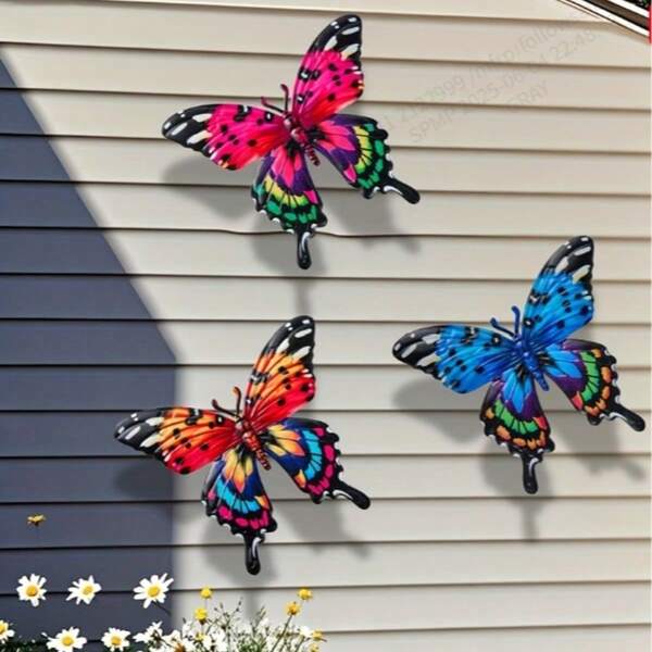 3pcs 2D Flat Acrylic Butterfly Wall Decor, Acrylic Decorations Suitable For Garden, Yard, Living Room, Bedroom, Patio, Balcony Outdoor Fence Art Decor, 2D Flat