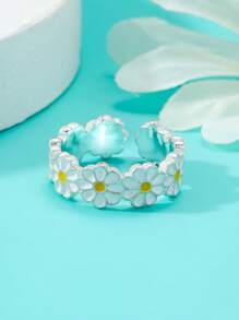 1pc Women's Adjustable Daisy Flower Oil Drop Ring, Minimalist Daily Versatile