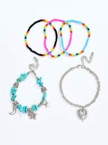 3pcs/5pcs Multi-Color Fashion Bohemian Faux Pearl, Natural Shell, Starfish, Seashell, Butterfly Pendant Beaded Necklace & Bracelet Set, Suitable For Valentine's Day, Best Friends, Family, Beach, Party, Gift, Daily Wear For Women