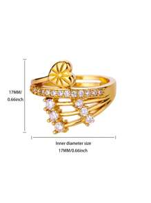 1 pieza Anillo de corazón geométrico de circonita para mujer, color dorado, acero inoxidable ajustable, anillo de boda de lujo, joya de corazón como regalo