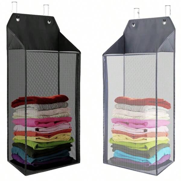 Large Hanging Laundry Hamper With Hooks, Over The Door Mesh Hamper With Zipper For Dirty Clothes Organizer, Collapsible Wall Hanging Laundry Basket For Bathroom, Dormitory