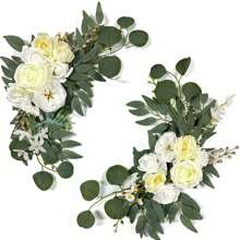 2pcs/Wedding Arch Flower, Rustic Faux Floral Charm For Frieze, Green Leaf Rose Peony Door Wreath, Home Decor, Wall Decor, Anniversary Decor, Party Birthday, Mother's Day Gift