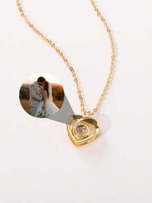 Custom Women's Projection Necklace, Personalized Heart Projection Photo Necklace With Rhinestones, Customized Women's Collarbones Chain Necklace, Customized Girlfriend Photo Projection Jewelry, 100 Languages "I Love You" Projection Necklace, Mother's Necklace, Customized Women's Valentine's Day Necklace, Memorial Photo Necklace - Heart Necklace - View 6