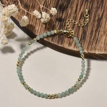 1pc Bohemian Style Natural Green Agate Sunstone 3mm Faceted Round Bead Bracelet, Suitable For Women's Daily Wear And An Excellent Gift Choice For Holidays - 17cm,3mm - View 3