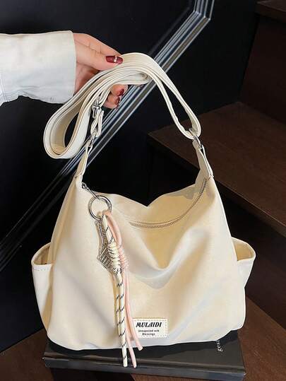 Meralda Retro 2025 哑光纹理大容量时尚百搭单肩包，高端沙滩包，托特包，购物袋，大包，小众纹理手提包，拉链，双肩带，斜挎包