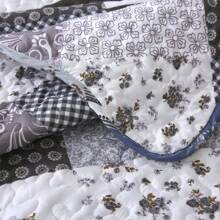 WONGS BEDDING Copriletto 220x240 cm Copriletto Patchwork Blu Copriletto Trapuntato Trapunta Motivo Fiori Copriletto in microfibra a quadri con 2 federe 50x75 cm