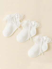 3 Pairs Of Baby Socks, Summer Thin Mesh Breathable Princess Style With Lace Trim For Baby Girls, Non-Binding