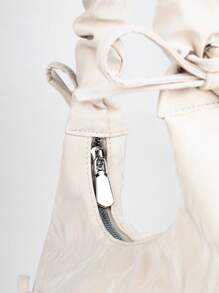 Bolso de hombro elegante para mujer con decoración de lazo de perlas, bolso de mano minimalista de unicolor de piel sintética (PU), bolso cruzado en forma de luna dulce, adecuado para compras, regalo, escuela, ir al trabajo