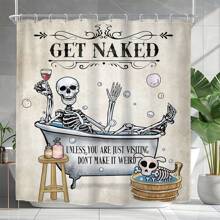 Fun Skeleton Polyester Shower Curtain Set - 1pc/4pcs Waterproof Bathroom Decor With 12 Hooks, Anti-Slip Bath Mat, U-Shaped Toilet Mat, Toilet Lid Cover Back To School