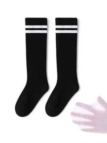 4/2/1 Pair Girls Socks, Summer Thin Mesh Mid-Calf Socks, Classic Black & White Stripe School Style, Versatile Fashion, Skin-Friendly Soft Breathable Casual Sports Socks, Suitable For Daily Life, Holidays, Travel, Back To School